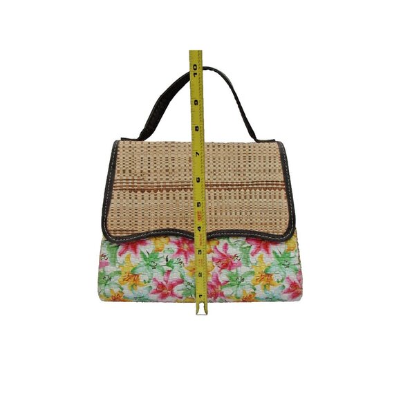 Rattan Floral Hand Bag Removable Crossbody Strap Island Boho Nature Country Vtg - Picture 10 of 12
